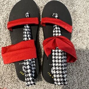 Yellow Box Flip Flops Houndstooth and Red